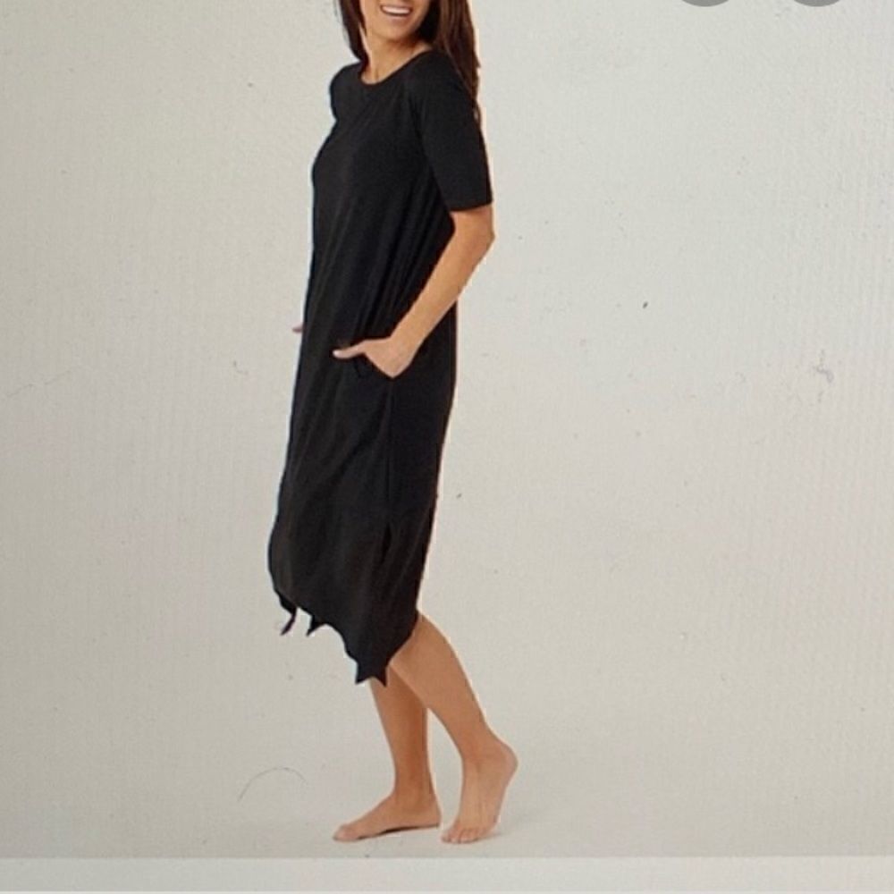 Cuddl Duds Flexwear Knit Elbow Sleeve Black Lounge Dress